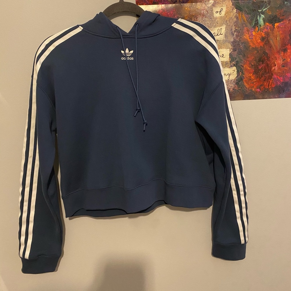 blue adidas cropped hoodie